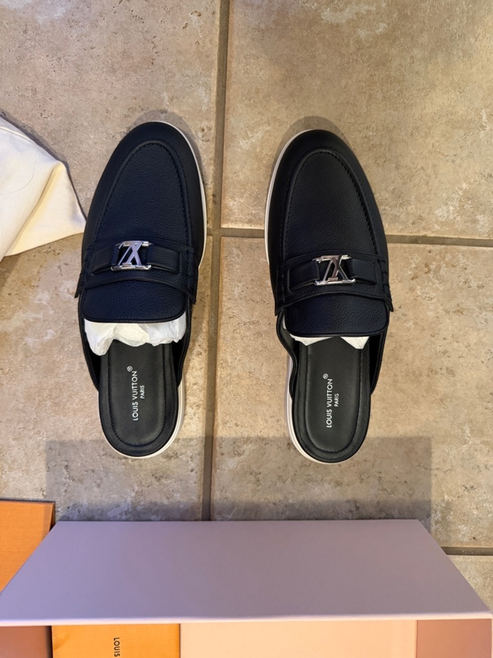 Louis Vuitton Black Leather Interior with Silver Stamping